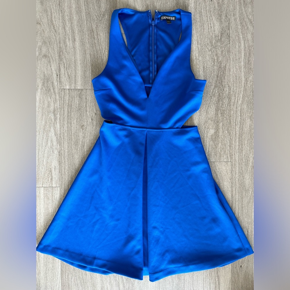 Express Blue A-line Dress with Deep V-neckline